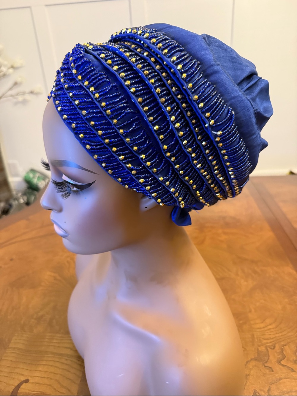 Embellished Royal Blue Beaded Turban